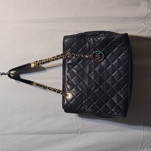 Black Michael Kors Quilted Soft Leather Chain Strap Gold Handbag Purse